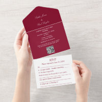 Elégante Bourgogne tout en un mariage Invitation