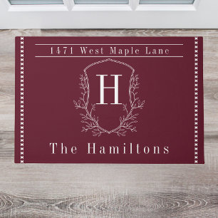 Elegante Bourgogne wijn familie monogram adres Deurmat
