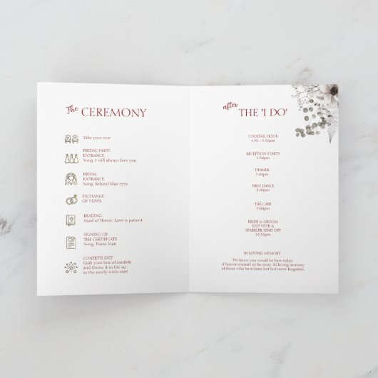 Elegante Bourgogne & Zilveren Bloemen Gevouwen Programma (Binnen)