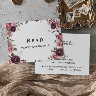 Elegante Bourgogne Zomer Bloemen Menu Keuze