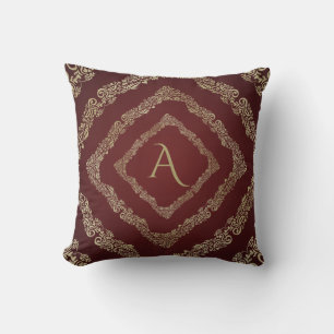 Elegante Bourgondiër & Gouden Monogram Letter A Kussen
