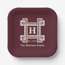 Elegante Bourgondiër Griekse Sleutel Monogram Aang
