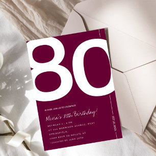 Elegante Bourgondische 80ste Verjaardagsfeest Kaart