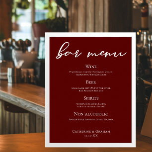 Elegante Bourgondische avond Wedding Bar Menu Poster