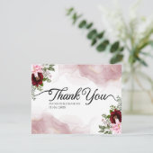 Elegante Bourgondische bloem bruiloft Bedankkaart (Staand voorkant)
