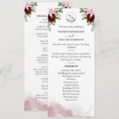Elegante Bourgondische bloem bruiloft Programma (Voorkant / Achterkant)