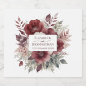 Elegante Bourgondische Bloemen Waterverf Bruilofte Sparkling Wijnetiket (Enkel label)