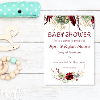 Elegante Bourgondische Bloemetjes Baby Shower voor Kaart