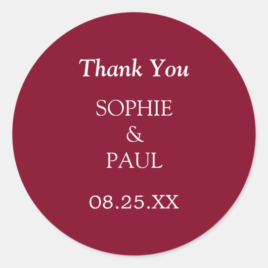 Elegante Bourgondische bruiloft dank u Sticker (Voorkant)