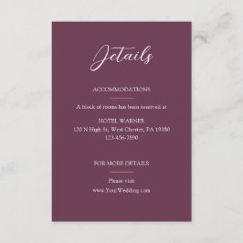 Elegante Bourgondische bruiloft details Informatiekaartje