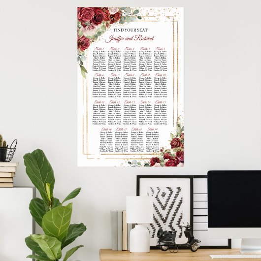 Elegante Bourgondische en blush Tafels zitgrafiek Poster (Thuiskantoor)