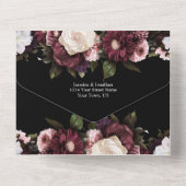 Elegante Bourgondische en roze bloemenbruiloft All In One Uitnodiging (Achterkant)