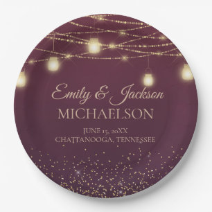 Elegante Bourgondische Gouden Glitter Slinger Lich Papieren Bordje