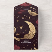 Elegante Bourgondische gouden hemelse bruiloft All In One Uitnodiging (Buitenkant)