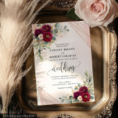 Elegante Bourgondische gouden Rozen Floral Wedding Kaart