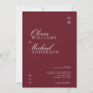 Elegante Bourgondische minimalistische bruiloft Kaart