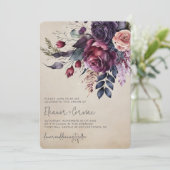 Elegante Bourgondische Navy Bloemen Waterverf Brui Kaart (Staand voorkant)