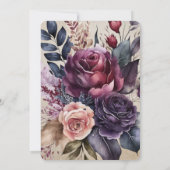 Elegante Bourgondische Navy Bloemen Waterverf Brui Kaart (Achterkant)