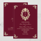 Elegante Bourgondische QR Code bruiloft Kaart (Voorkant / Achterkant)