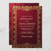 Elegante Bourgondische rode en gouden bruiloft Kaart (Voorkant / Achterkant)