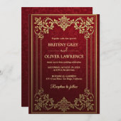 Elegante Bourgondische rode en gouden bruiloft Kaart (Voorkant / Achterkant)