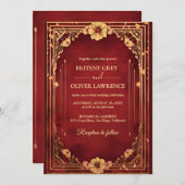 Elegante Bourgondische rode en gouden bruiloft Kaart (Voorkant / Achterkant)