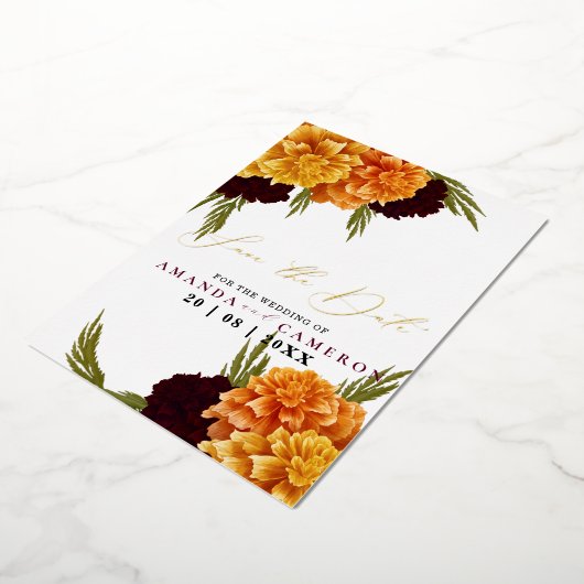 Elegante Bourgondische rode Waterverf "MARIGOLD" F Folie Uitnodiging (Gedraaid)