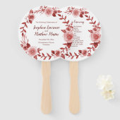 Elegante Bourgondische Roos krans bruiloft program Handwaaier (Voorkant en achterkant)