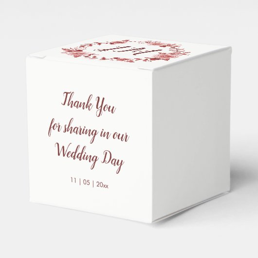 Elegante Bourgondische Roos krans Monogram bruilof Bedankdoosjes (Voorkant Zijde)