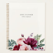 Elegante Bourgondische roze bloem gepersonaliseerd Planner (Voorkant)