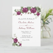 Elegante Bourgondische Rozen bruiloft Kaart (Staand voorkant)