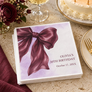 Elegante Bourgondische Strik Verjaardagsfeest Servet