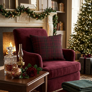 Elegante Bourgondische Tartan Accent Kussen