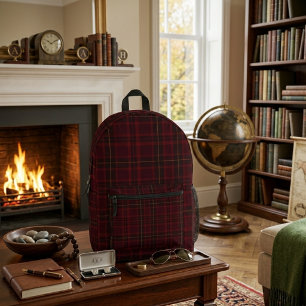 Elegante Bourgondische Tartan Bedrukte Rugzak