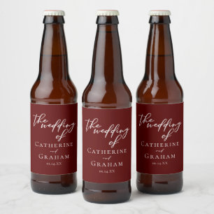Elegante Bourgondische typografie Avond bruiloft Bier Etiket