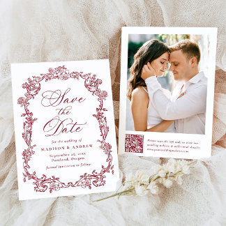 Elegante Bourgondische Victoriaanse Bloemencode Tr Save The Date