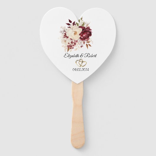 Elegante Bourgondische witte bloemen Handwaaier (Voorkant)