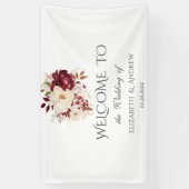 Elegante Bourgondische witte bloemen Spandoek (Verticaal)