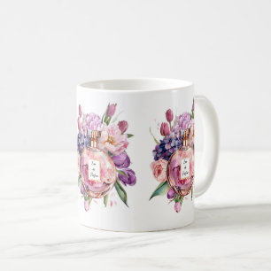 Elégante Bouteille de Parfum Aquarelle avec Mug Fl