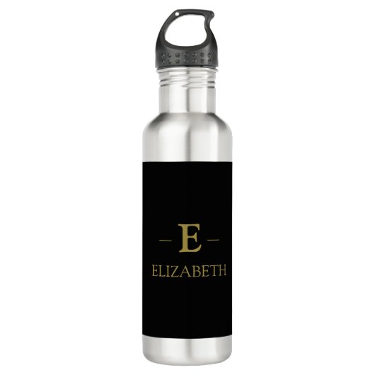 Elégante bouteille d'eau noire avec Monogramme d'o (Devant)