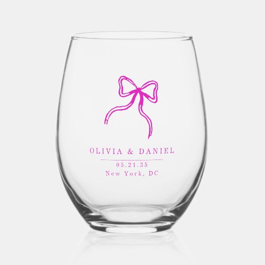Elegante Bow Bruiloft roze gunst Glas (Voorkant)