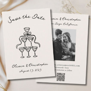  Elegante Bow Champagne Doodle QR Code Save The Date