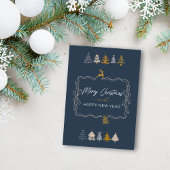 Elegante Bow & Chic Trees Doodle Blue Holiday Kaar Feestdagenkaart