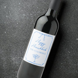 Elegante Bow Menorah Custom Name Happy Chanoeka Wijn Etiket