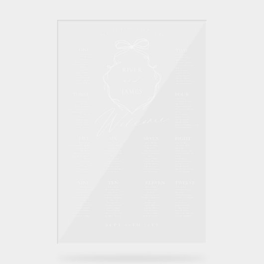 Elegante Bow & Ribbon Crest Trouwstoel Grafiek Acryl Bord (Voorkant)