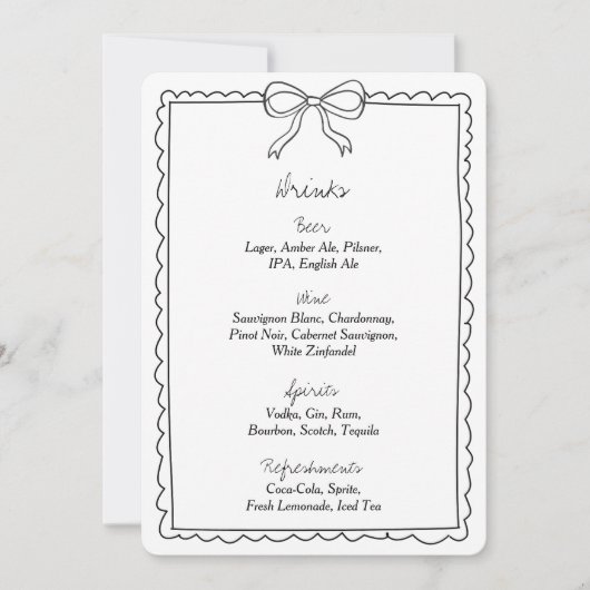 Elegante Bow Wedding Drinken Bar Menu Teken (Voorkant)