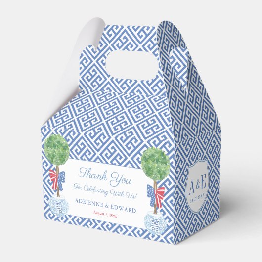 Elegante Boxwood Topiary Monogram Juli 4de Bruilof Bedankdoosjes (Voorkant Zijde)