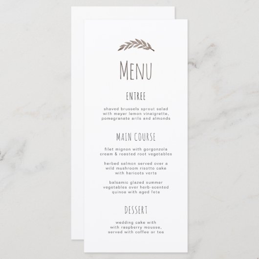 Élégante branche simple. Menu mariage de typograph (Devant / Derrière)