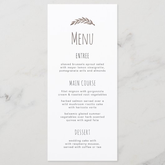 Élégante branche simple. Menu mariage de typograph (Devant)