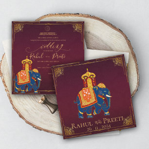 Elegante Bright Red Gold Indiase bruiloft uitnodig